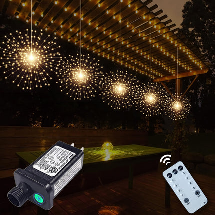 5 Pcs 1000 LED Plug-in Starburst Sphere Lights, Firework Lights 8 Modes Dimmable Remote Control Waterproof Hanging Fairy Light, Copper Wire Lights for Patio Party Tent Christmas (Warm White)