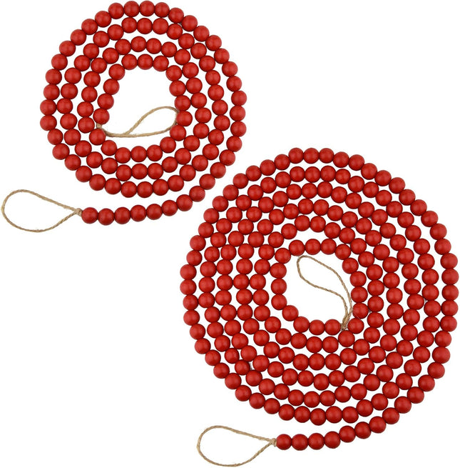2pcs Wooden Beaded Garlands Christmas Red Bead Garlands Wood Christmas Tree Decorations Garlands Decorative Fireplace Wall Hanging Christmas Wood Beads Garlands for Christmas Party Home Decor (Red)