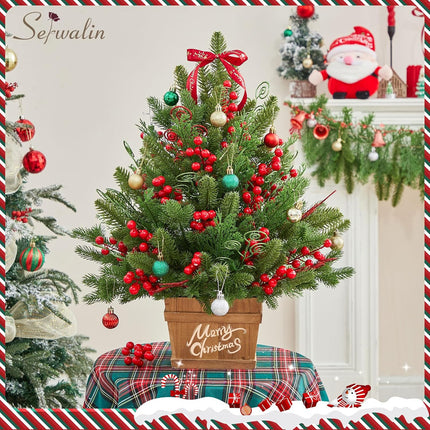 Serwalin 100 Pcs Artificial Pine Branches with Red Berry Stems,Fake Christmas Greenery Stems, Real Touch Pine Needles for DIY Christmas Garland Wreath Xmas Home Arrangements Decoration