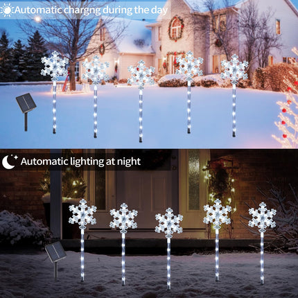 BRIGHTDECK Solar Christmas Pathway Lights, Set of 5 Outdoor Snowflake Lights Decorations Waterproof Stake Lights Garden Decorative Lights for Yard Lawn Patio Walkway Decor (Large Snowflake)