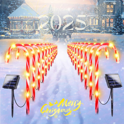 24-Pack d Solar Christmas Candy Cane Lights, Solar Pathway Lights Waterproof, Christmas Decorations Outdoor with 8 Modes for Party Patio Garden Lawn Yard Decor
