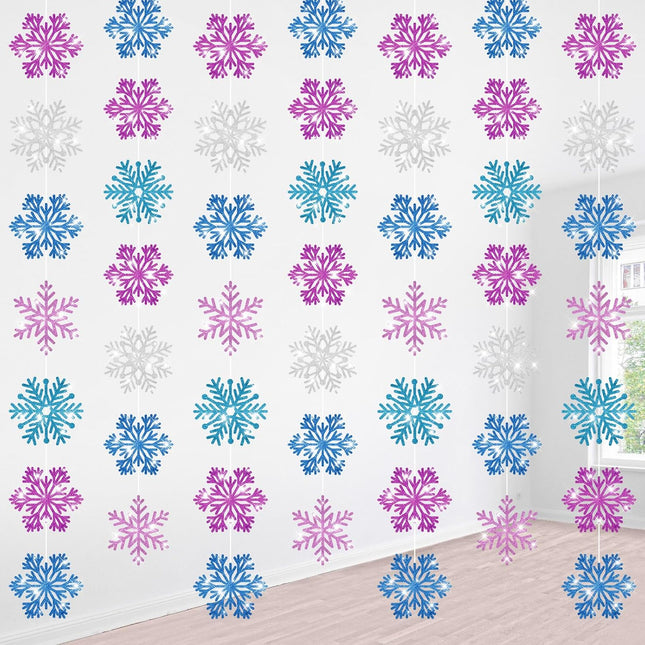 Faccito 8 Pcs Winter Snowflake Hanging Decorations Winter Wonderland Party Decorations Snowflake Garland for Christmas Frozen Party Winter Wonderland Girls Birthday Supplies(Multicolor,Glitter)