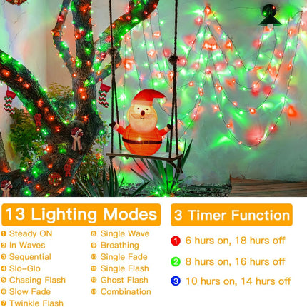 240LED 88Ft Christmas Lights with Memory, 13 Modes Waterproof Xmas String Lights Outdoor with Timer, Christmas Decorations for Indoor Patio Garden Party Home(Red&Green)