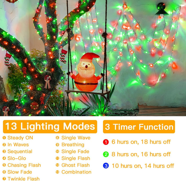 240LED 88Ft Christmas Lights with Memory, 13 Modes Waterproof Xmas String Lights Outdoor with Timer, Christmas Decorations for Indoor Patio Garden Party Home(Red&Green)