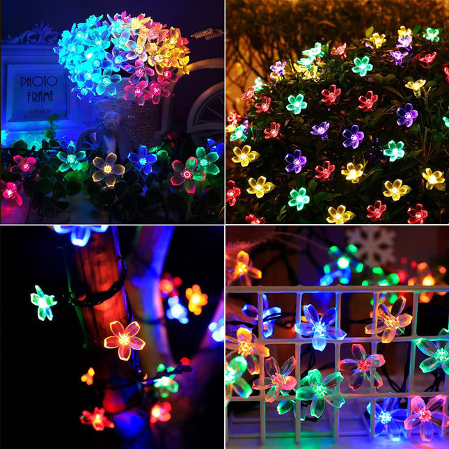 Solar String Flower Lights Outdoor 100 LED 40Ft Multi-Color Fairy Lights with 8 Lighting Modes, Waterproof Solar Lights Outdoor for Garden Yard Porch Christmas Wedding Party Xmas Tree Decoration