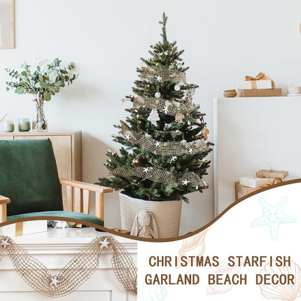 Christmas Starfish Garland Ocean Themed Fishnet Beach Decor Coastal Garland Decor Beach Themed Wedding Decor for Christmas Tree Mantel Curtains Home Decor Supply (20 Feet,White, Brown)