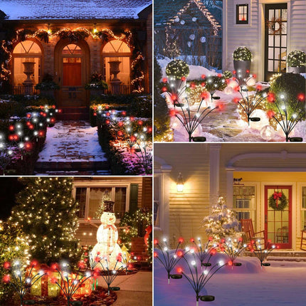 OZS 6Pack Total 48LED Red and White Solar Christmas Lights Outdoor - Solar Garden Lights，Swaying Solar Firefly Lights Outdoor Waterproof，Solar Lights for Pathway Patio Yard Christmas Decorations