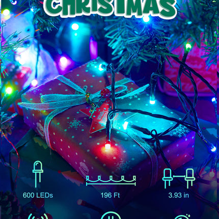 Minetom 168Ft Smart Christmas String Lights, 600 LEDs Twinkle Christmas Tree Lights String- WiFi Fairy Lights for Christmas Trees Garland Wreath Wedding Indoor Outdoor Holiday, RGB