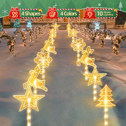 8 Pack Christmas Decorations Outdoor for Yard, 2 Charging Ways Large 1200mAh Solar Christmas Pathway Lights, 32 LED Christmas Lights 10 Modes Waterproof Christmas Decorations Outside for Garden Decor