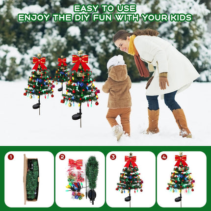 Alynsehom 4 Pack Solar Christmas Tree，33.5in Outdoor Waterproof Solar Xmas Trees with 80 LED Lights 2 Flashing Modes Holiday Decor for Porch Yard Garden Patio Cemetery Pathway