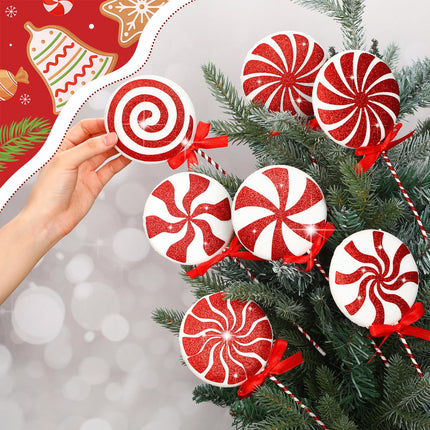 Wettarn 10 Pcs Christmas Picks for Tree, 8.7 Inch Christmas Lollipop Candy Picks Christmas Tree Picks with Ribbon Christmas Tree Decorations for Xmas Tree Topper Home Vase Party Ornaments(Red)