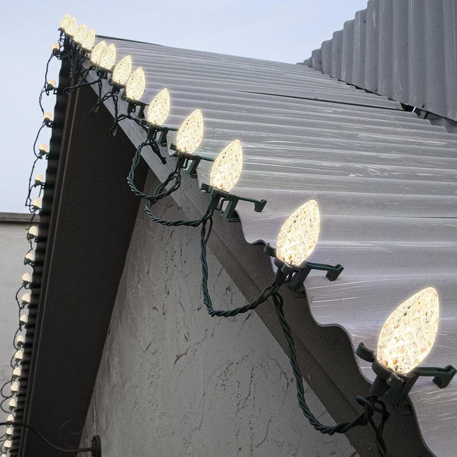 NIOSTA 33Ft LED Christmas roofline String Lights, C9 Outdoor roof String Lights with Quick Shingle & Gutter Clips,Plug in & connectable,Warm White
