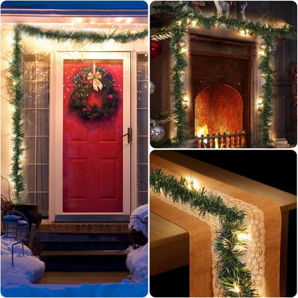 Twinkle Star's 15 ft Pre-lit Christmas Garland,Lighted Artificial Pine Garland with Plug in 35 Count Clear Incandescent Mini Lights, Perfect for Indoor/Outdoor Holiday Decorations