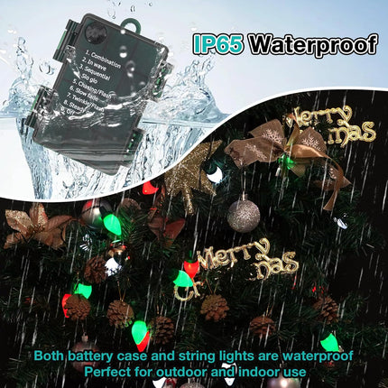 C7 Bulbs Christmas String Lights with Remote - 50 LED 26ft Battery String Lights - Fairy Christmas Lighting for Indoor Lawn Garland Home Xmas Dorm Christmas Tree Decorations - Red White Green