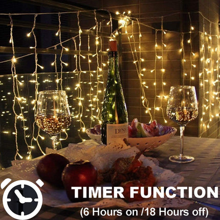 Battery Operated Curtain String Lights,9.8ft×9.8ft 300 LED Battery Curtain Lights with Remote Timer 8 Modes, Waterproof Curtain Fairy Lights for Outdoor Indoor Wedding Christmas Decor (Warm White)