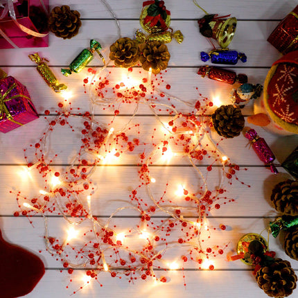 LED Pearl Berry Beaded Garland String Light 13 ft 40 Bead Light for Indoor Outdoor Festive Birthday Party Wedding DIY Home Mantel Decoration 2 Flicker Modes (Red)