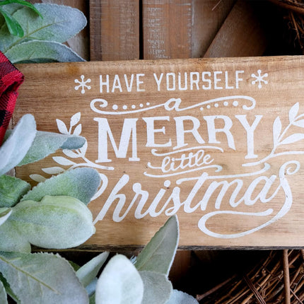 Bibelot Christmas Grapevine Wood Sign Wreath Flocked Ear Leaves and Holly, Rustic Christmas Wreath Farmhouse Front Door Wreath, Winter Front Door Christmas Sign Wreath with Leaves and Berry Wreath