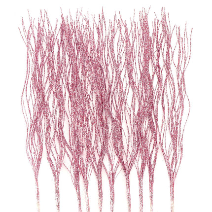 10 PCS Glitter Christmas Picks Sprays Sparkle Curly Ting Branches Decorative Sticks Stems Artificial Curly Wispy Willow Twigs for Christmas Tree Vase Fillers Crafts Garland Home Decor (Pink, 10)