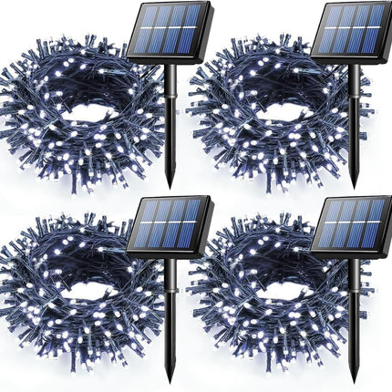 Voolex 4-Pack Solar Christmas String Lights Outdoor - 100LED 33FT Solar Powered LED String Light Waterproof with 8 Modes for Garden, Fence, Holiday, Party, Balcony, Xmas Decorations Cold White