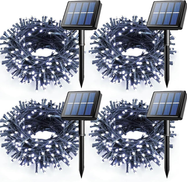 Voolex 4-Pack Solar Christmas String Lights Outdoor - 100LED 33FT Solar Powered LED String Light Waterproof with 8 Modes for Garden, Fence, Holiday, Party, Balcony, Xmas Decorations Cold White