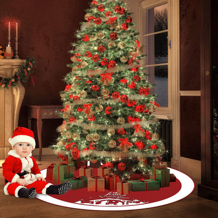 48 Inch Christmas Tree Skirt Nativity Scene Holy Family Xmas Tree Mat Jesus is The Reason for The Season Tree Skirt Pad Double Layer Round Tree Skirt for Christmas Holiday Jesus Party Decor (Red)