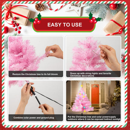 4 Pack 2.2FT Solar Christmas Tree Lights Decorations Outdoor, 8 Modes Christmas Pathway Lights with 80 Star LED Lights, Waterproof Christmas Pathway Lights for Patio Garden Lawn Holiday Decor, Pink