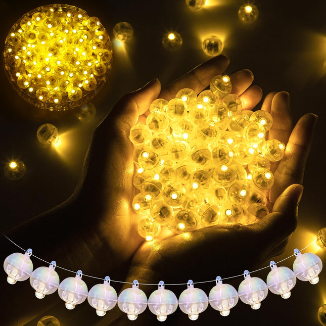100pcs Balloon Lights Mini Led Lights Round Long Standby Time Multicolor Ball Light Paper Lantern Balloons Lights for Birthday Party Christmas Halloween Decoration (Warm White, with Hook)