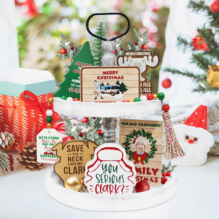 Christmas Vacation Decorations, Funny Christmas Vacation Tiered Tray Decor, Rustic Wooden Bead Garland, Farmhouse Table Mantel Decor, Griswold Christmas Vacation Merchandise s