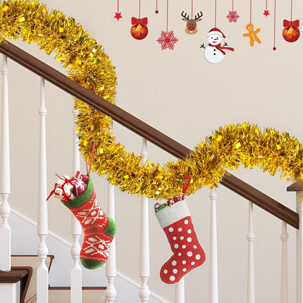 50FT Christmas Decorations Christmas Garland, Gold Christmas Tinsel Garland Christmas Tinsel Twist Garland for Indoor for Xmas Tree Door Patio Disco Party Holiday Christmas Decor