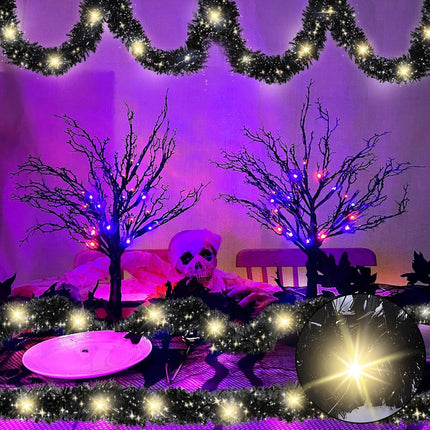 100 LED Lights TURNMEON 33 Ft Long Black Christmas Prelit Black Tinsel Garland Decorations Thick Thin Shiny Metallic Tinsel Twist Garland for Christmas Tree Decorations Home Indoor Outdoor Party