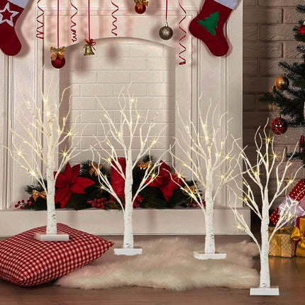 Lighted Birch Tree, 4 Pack 2FT Tree Indoor, Battery Operated Artificial Tree with 24 Warm White Lights, Inside Artificial Branch Tree for Christmas Home Wedding Decor Tabletop Tree Decoration