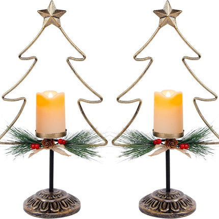Lulu Home Lighted Christmas Table Decorations, 2 Pack 15.7 Inch Christmas Tree with Battery Operated Candle Lights, Light Up Christmas Tabletop Decorations, Xmas Holiday Winter Tabletop Desk Ornament