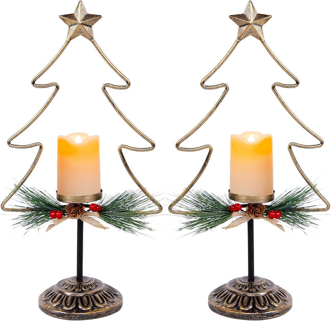 Lulu Home Lighted Christmas Table Decorations, 2 Pack 15.7 Inch Christmas Tree with Battery Operated Candle Lights, Light Up Christmas Tabletop Decorations, Xmas Holiday Winter Tabletop Desk Ornament