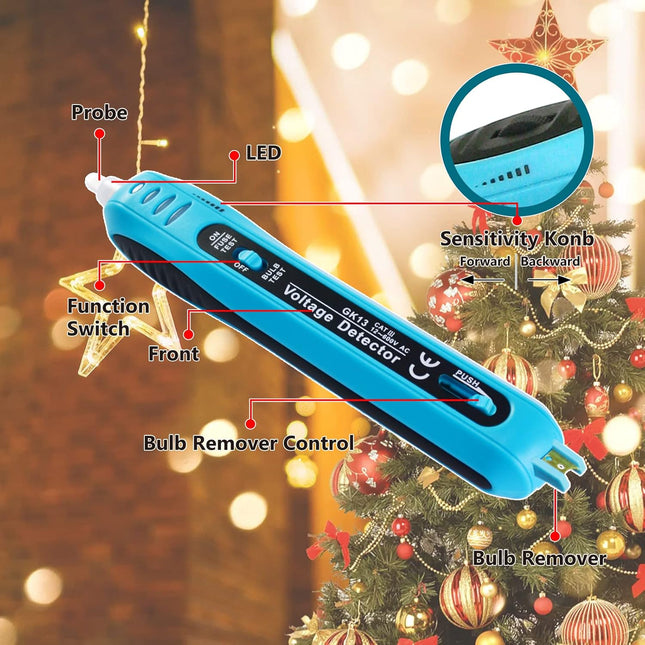 allsun Christmas Light Tester Non Contact Voltage Tester,50 Pieces Mini Christmas 2.5 Volt 0.17 mas,0.43 watt Replacement Light Bulbs for Xmas Tree Decorative,Light Fix Bulb&Fuse Detector 12-600 Vac