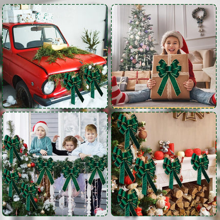 Lenwen 6 Pcs Large Christmas Bows Velvet Christmas Wreath Bows Christmas Tree Topper Bow with Golden Edge Big Xmas Ornament for Wreath Home Front Door Decor (Green,9 x 13 Inch)