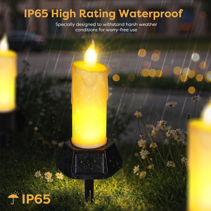 BlcTec Solar Christmas Candles Lights with Stakes, Electric Fake LED Flameless Candles with IP65 High Rating Waterproof Design, Suitable for Outdoor Lawn, Pathway, Yard Christmas Decorations, 2 PCS