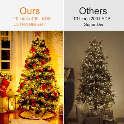 Christmas Tree Lights String, 6.6 Ft 400 LED Christmas Lights String, 16 Wires, Waterproof String Lights, 8 Modes and Memory Function, Pluggable, for Christmas Tree Decoration (Warm White)