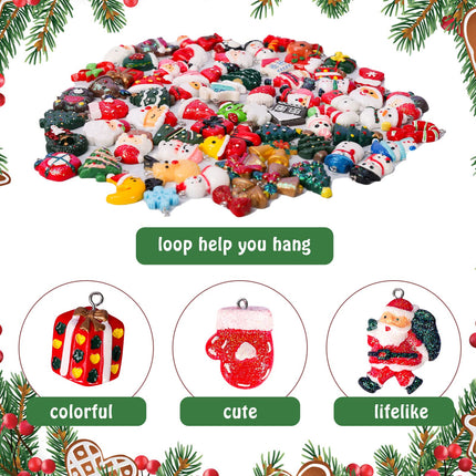 Garma 72Pcs Mini Christmas Ornaments for Xmas Tree Rustic Small Resin Chrismas Miniatures Ornaments Hanging Decoartions Tiny Christmas Tree Crafts with Santa Claus, Snowman,Bells for Christmas Decor