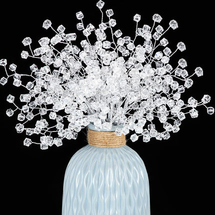 Crowye 50 Pcs Crystal Artificial Flowers Bouquet 12 Inch Acrylic Beaded Branches Stems Bridal Bouquet Picks DIY Crafts Christmas Decorations for Home Wedding Party Decor(Clear)