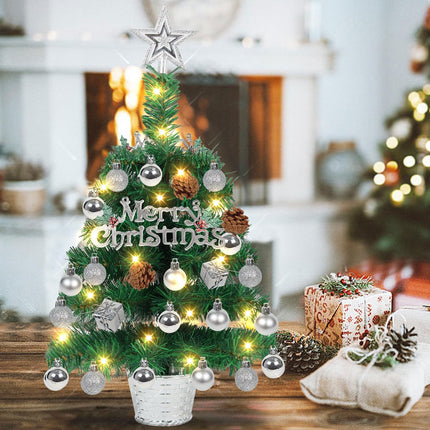 20" Tabletop Mini Christmas Tree Lighted, Artificial Small Xmas Pine Tree Prelit Christmas Tree with LED Lights and Ornaments for Xmas DIY Holiday