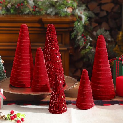 Syhood 6 Pcs Christmas Velvet Trees Set Christmas Modern Winter Tree Decorations, Christmas Home Decor, Rustic Winter Home, Minimalist Decor, Farmhouse Home Decor (Red)
