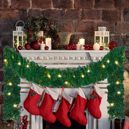 MorTime 17.7 FT LED Christmas Garland, Pre-Lit Artificial Garland for Indoor Outdoor Christmas Decorations Multi-Function Green Christmas Garland with 100 Warm White LED Lights