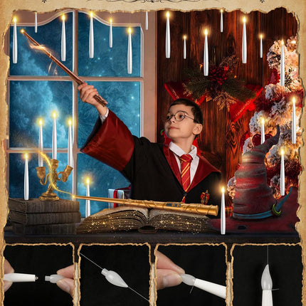 Floating Candles with 2 Wand - 24 Pack Christmas Decorations Magic Flameless Candles Flickering Warm Light LED Hanging Candle Remote, Operated Candles for Christmas Outdoor Indoor Party Decor