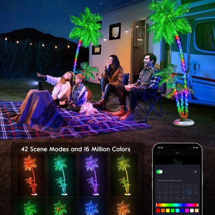 6FT Smart LED Lighted Palm Tree Outdoor Decoration with RGB Lights, APP & Remote Control DIY Artificial Trees Perfect for Patio Yard Backyard Pool Bar Beach Hawaiian Party Christmas Decor