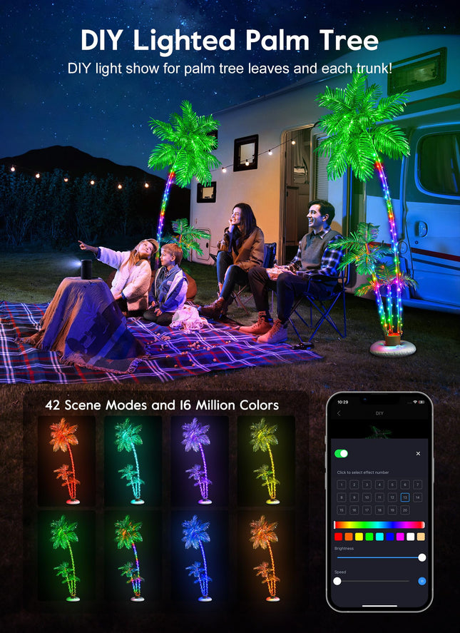 6FT Smart LED Lighted Palm Tree Outdoor Decoration with RGB Lights, APP & Remote Control DIY Artificial Trees Perfect for Patio Yard Backyard Pool Bar Beach Hawaiian Party Christmas Decor