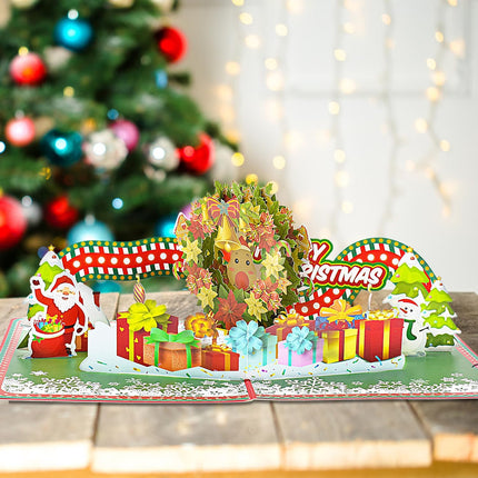 Pop Up Christmas Cards,3D Handmade Christmas Cards,Christmas wreath, for Christmas or Holidays,6" x 8" Cover - Includes Envelope and Removable Note Tag