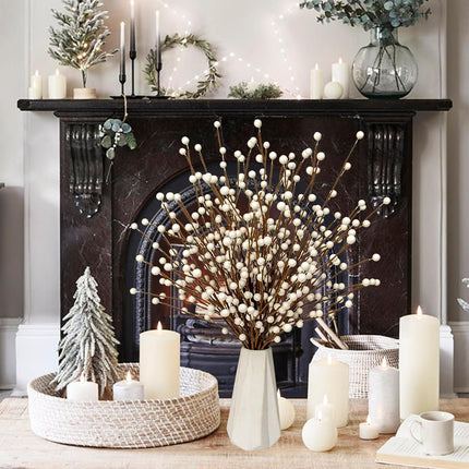24 PCS White Berry Picks 17 Inch Tall Christmas Berry Stems Christmas Tree Branches with White Berries for Xmas Tree Winter Holiday Vase Filler Centerpiece Flower Arrangement