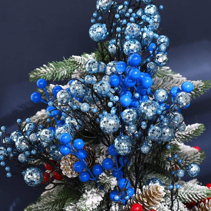 30 Pieces Artificial Glitter Berries Stems Decorations Pick 11.8 Inch and 6.3 Inch Artificial Christmas Picks for Valentine's Day Christmas Tree DIY Wreath Crafts Holiday Decor (Light Blue)