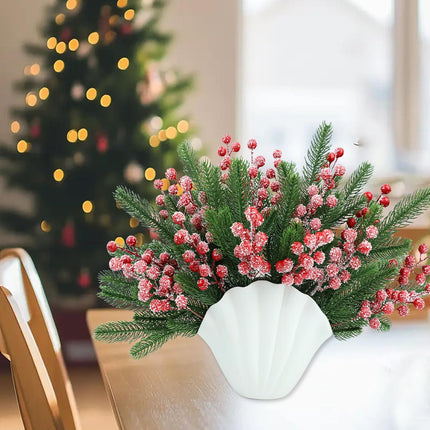 45 Pcs Artificial Pine Branches and 15 Fake Frosted Red Berry Stems, Christmas Picks and Sprays, Christmas Greenery Christmas Pine Needles for DIY Wreath Xmas Flower Arrangements Decoration