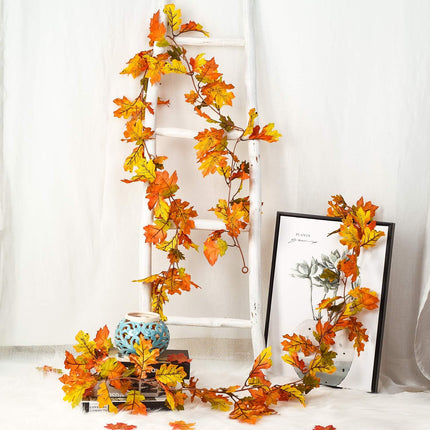DearHouse 2 Pack Fall Garland Maple Leaf, 5.9Ft/Piece Hanging Vine Garland Artificial Autumn Garland Thanksgiving Decor for Home Wedding Fireplace Party Christmas (Yellow)